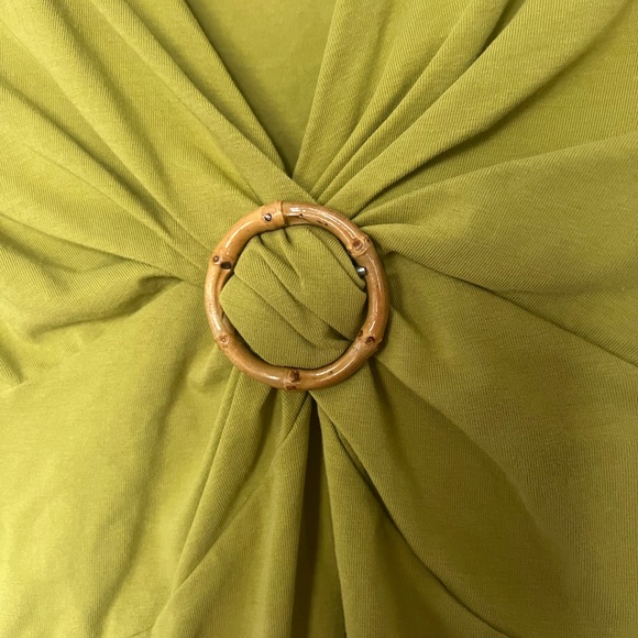 Anne Klein sport top bamboo wooden oring Rutched Vneck green soft buttery soft - Picture 3 of 6